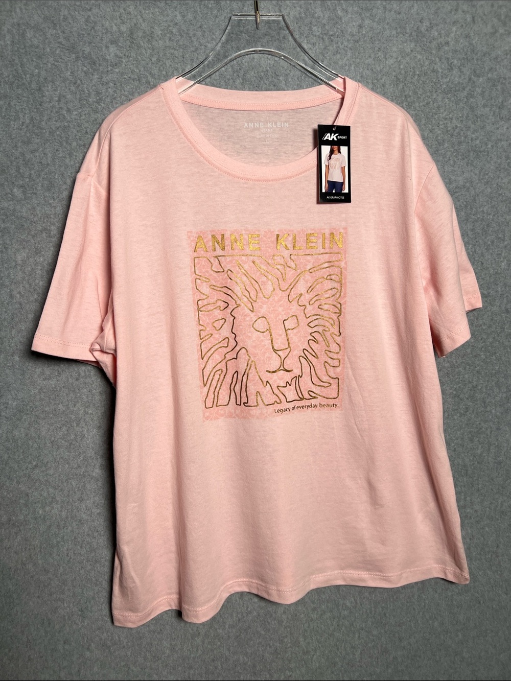 Anne Klein Women’s Pink and Gold Lion Graphic Tee NWT SZ L